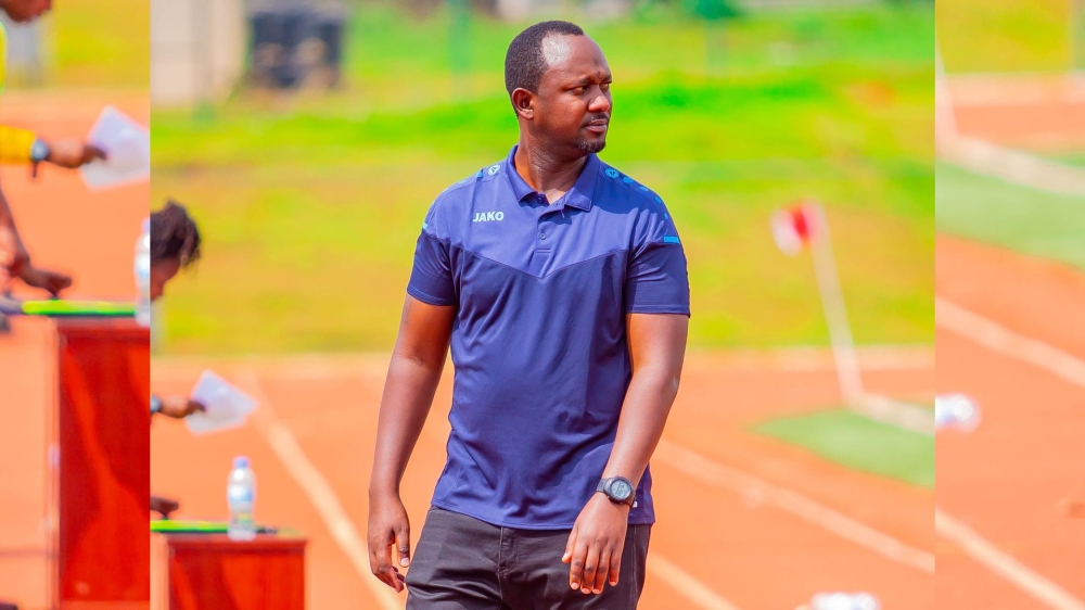 Police FC head coach Vincent Mashami during the game against Gorilla Fc at Muhanga Stadium on Friday. Mashami has fired a warning to rivals that his side has not given up on the title race. Courtesy