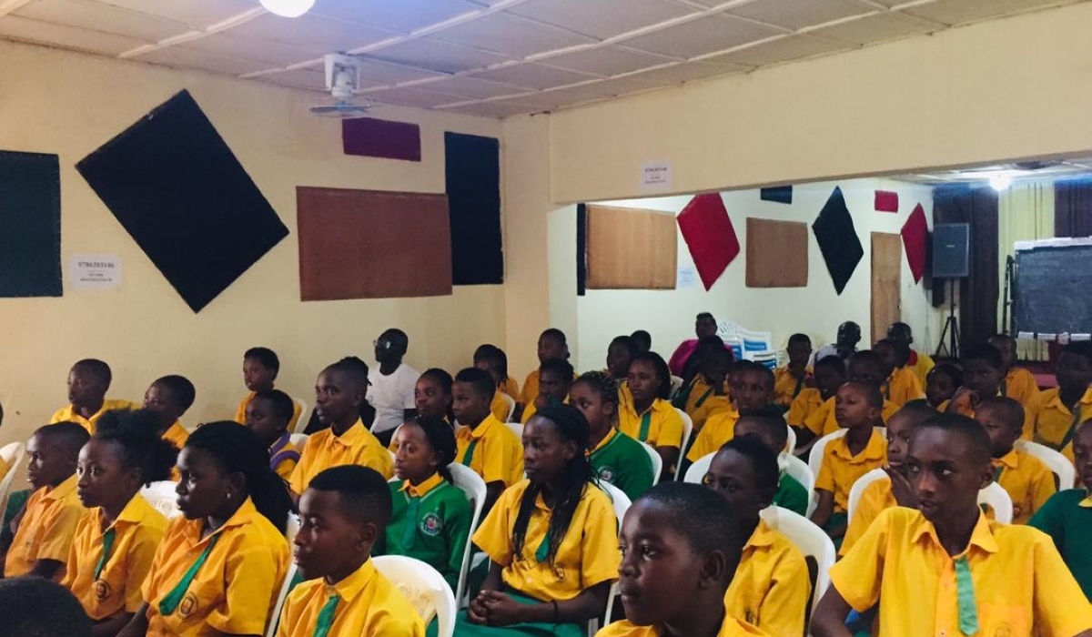 Students of Kigali Harvest school-Kimihurura during the writing training on Wednesday at their school.