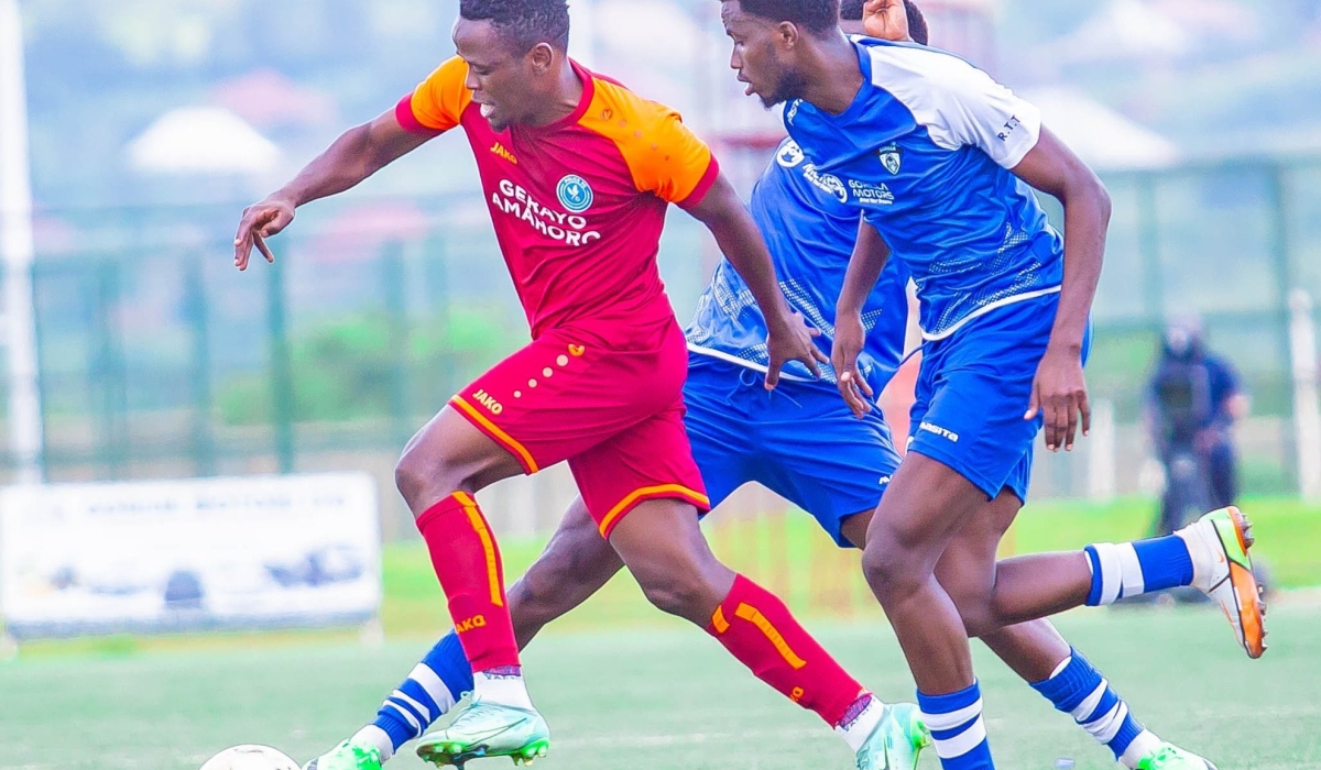 Police FC forward Muhadjiri Hakizimana with the ball as his side beat Gorilla FC 3-2 at Bugesera Stadium on Saturday. Courtesy.