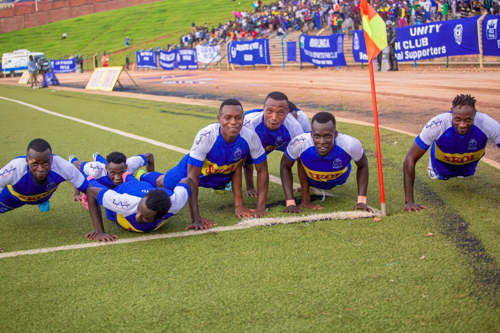 Rayon Sports players celebrate the victory as they stun Musanze FC 4-1 at Muhanga stadium on Tuesday, January 24, 2023. Courtesy