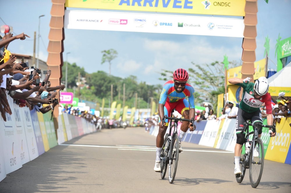 Stage winner the Algerian Azzedine Lagab celebrates his crucial win during the ongoing La Tropicale 2023. Lagab finally won a stage at La Tropicale after eight participations without success. Courtesy