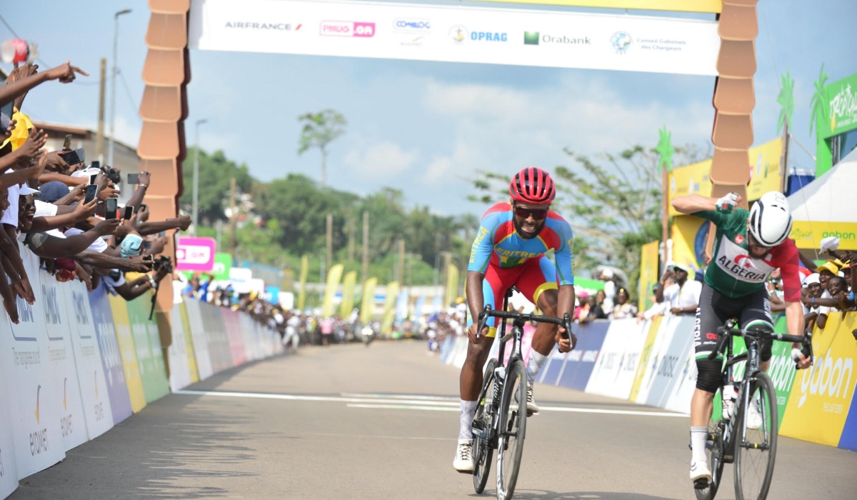Stage winner the Algerian Azzedine Lagab celebrates his crucial win during the ongoing La Tropicale 2023. Lagab finally won a stage at La Tropicale after eight participations without success. Courtesy
