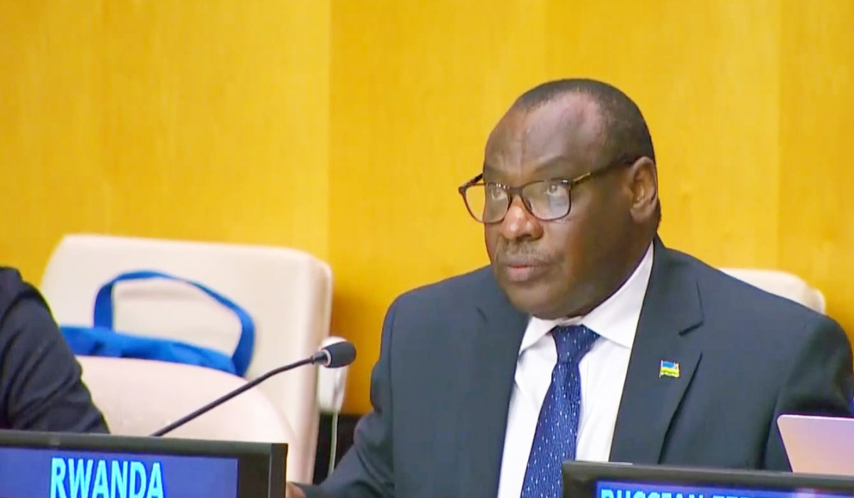 Ambassador Clever Gatete, Rwanda’s permanent representative to the United Nations speaks at an open debate of the Security Council on Thursday, January 26, 2023. Courtesy