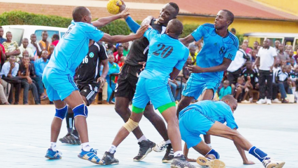 APR Handball team players in action against Police FC at Kimisagara play group. The 2023 national Heroes Day handball tournament will be held in February 4-5 in Gicumbi district. Sam Ngendahimana