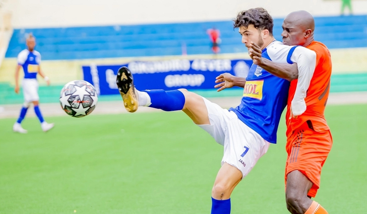 Rharb Youssef , former Rayon Sports attacker controls the ball during a league match against Rutsiro FC. The Morocco based player was expected to join the Blues this year. File