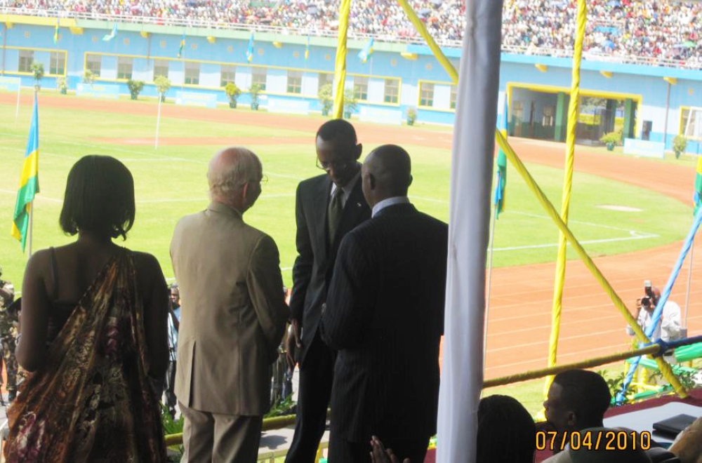 President Kagame awards the National Liberation Medal to  Roger Winter during the Liberation Day Ceremony at Amahoro National Stadium on July 4, 2010. Roger Winter was a recipient of two national heroes’ medals, namely the National Liberation Medal (Uruti) and Rwanda’s Campaign Against Genocide Medal (Umurinzi) in 2010. Photo by Ted Dagne
