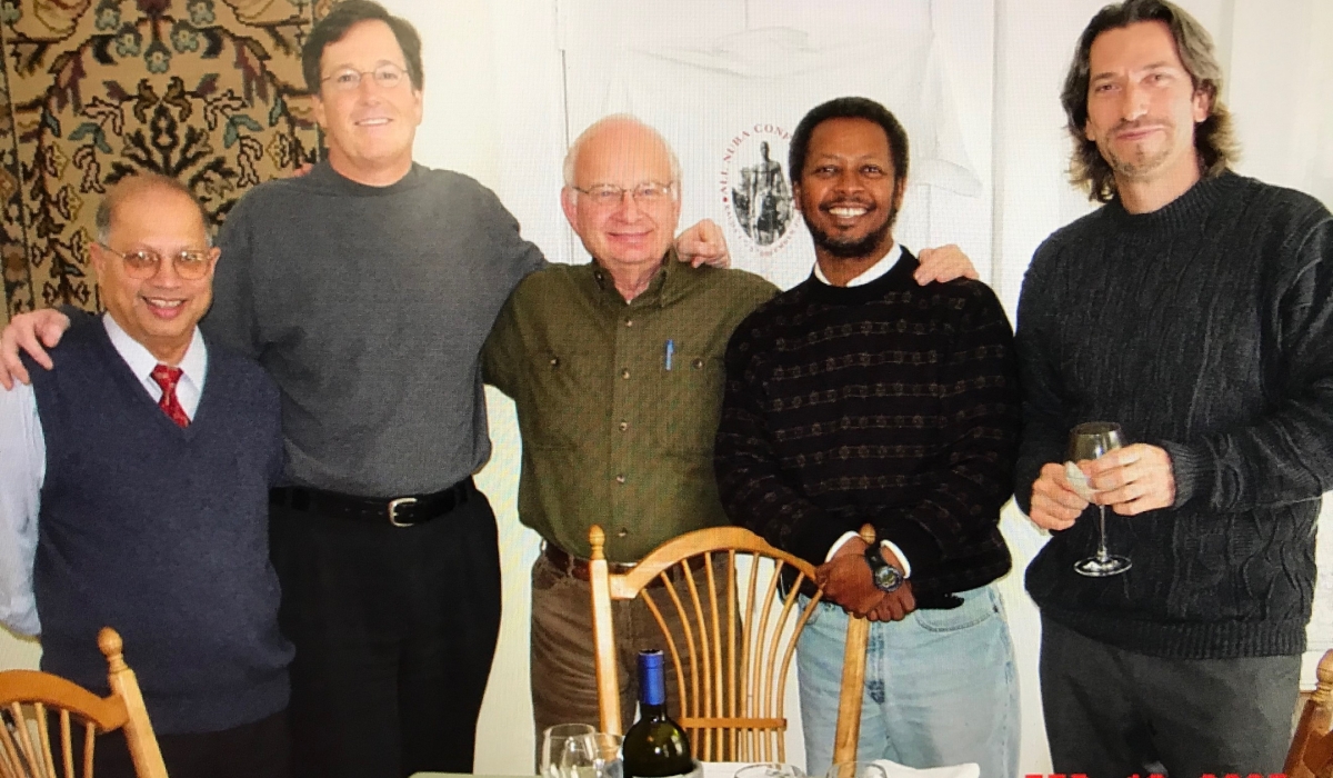 Roger Winter (middle) with his friends in an old undated photo. With him are co-authors Eric Reeves (second from left), Ted Dagne (second right) and John Prendergast on extreme right. Courtesy