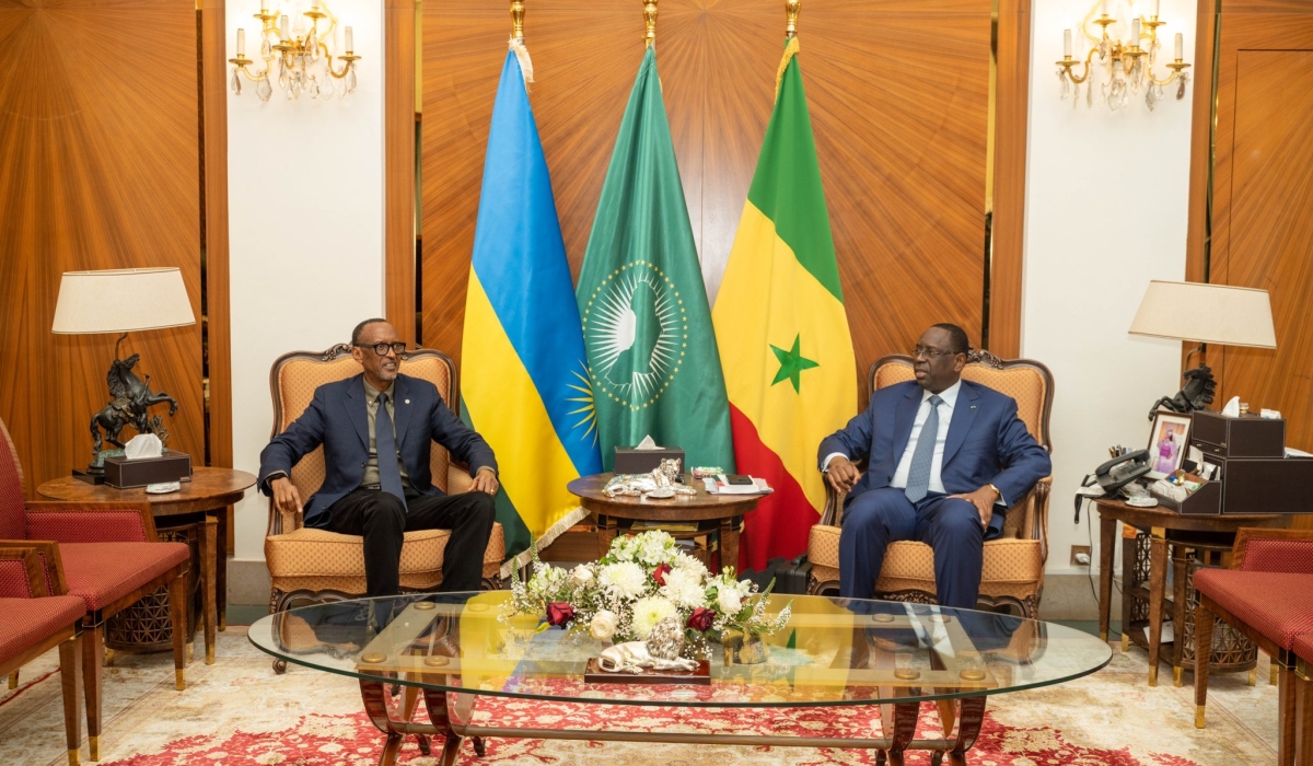 President Paul Kagame meets with President  Macky Sall in Dakar, Senegal on February 1. Kagame is in Senegal for the second Dakar Financing Summit for Africa’s Infrastructure Development that is underway. Photo by Village Urugwiro