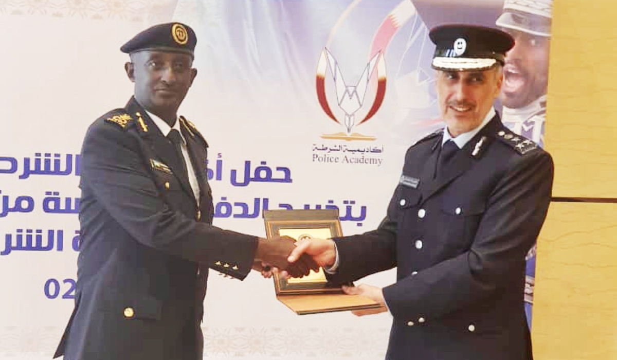 Deputy Inspector General of Police (DIGP) in charge of Operations, Felix Namuhoranye and Director General of Public Security of Qatar, Lt Gen. Saad Bin Jassim Al Khulaifi at their meeting on Thursday, February 2