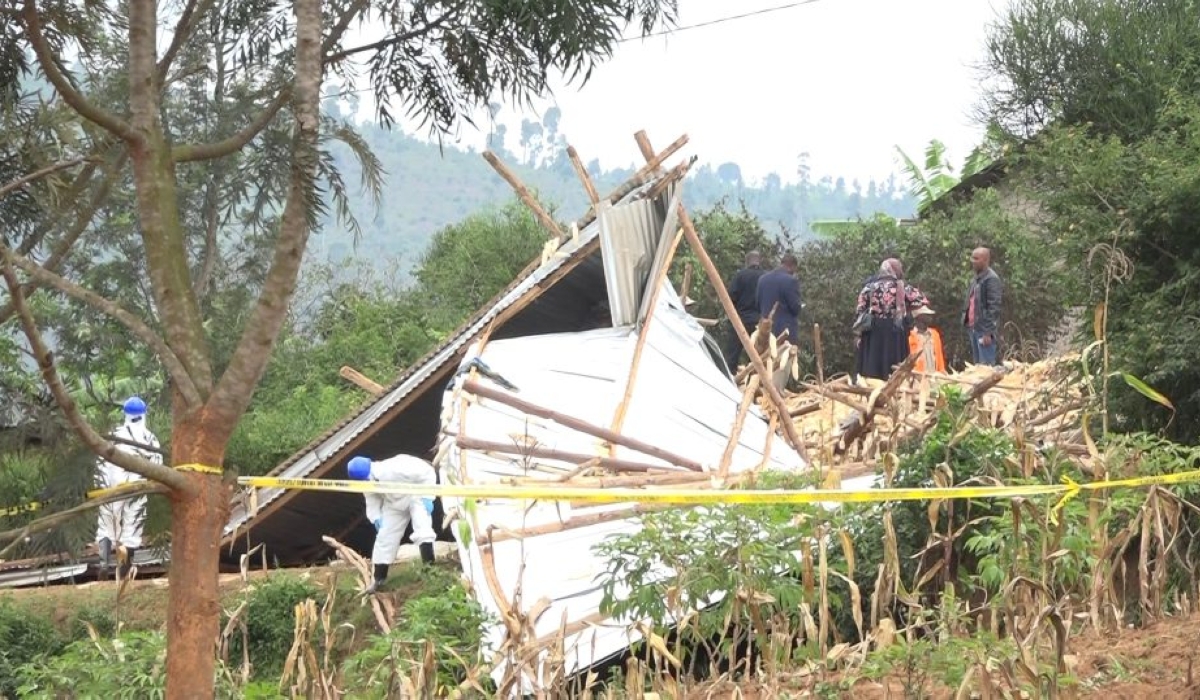 A scene of a fatal accident where a maize drying shelter collapsed in Rusororo, killing 11 people while more than 30 were critically injured, on Friday, February 3. Courtesy