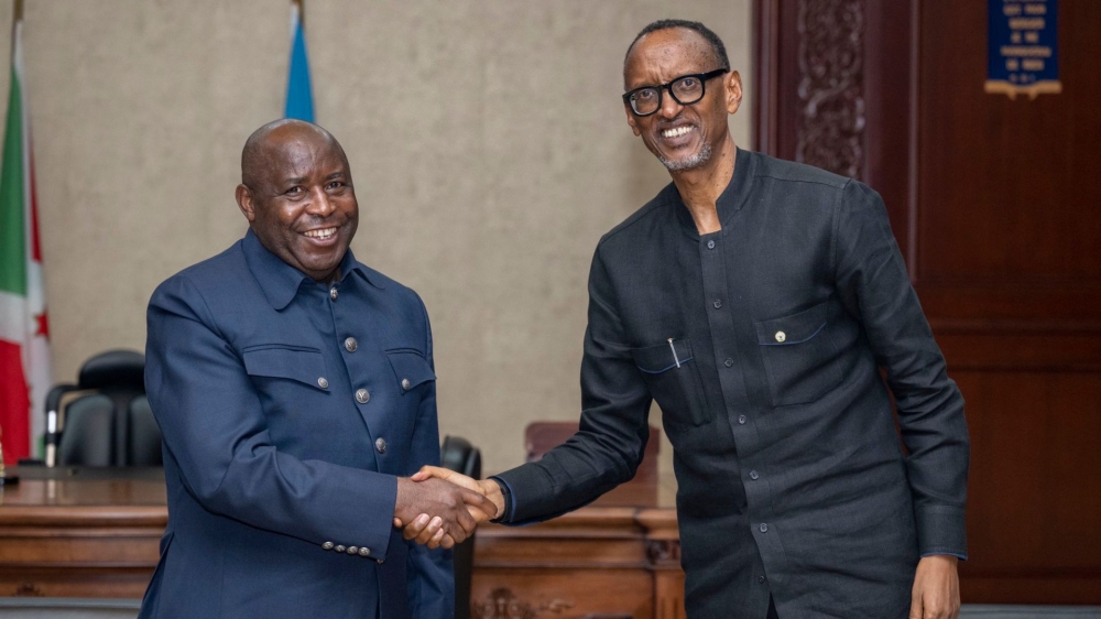 President Paul Kagame and his Burundian counterpart, Evariste Ndayishimiye, held a closed door meeting, on the sidelines of the summit of East African Community Heads of State on Saturday, January 4. Picture by Urugwiro Village