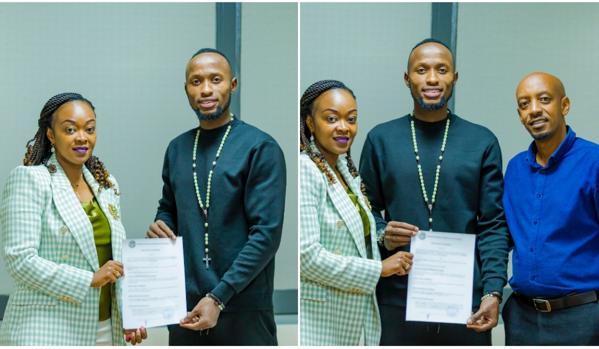Thierry Manzi after signing a two-year contract with AS Kigali on Monday, February 5. Courtesy