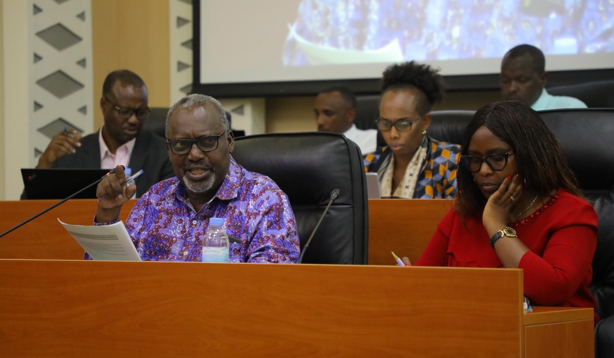 Senator Juvenal Nkusi speaks during a session in which senators adopted the standing Committee on Social Affairs and Human Rights’ report on government’s actions to prevent school dropout  Monday, February 6. All Photos by Craish Bahizi