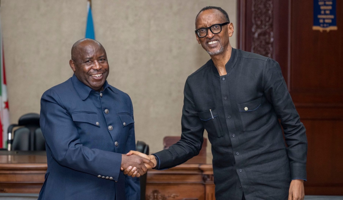 President Paul Kagame and his Burundian counterpart, Evariste Ndayishimiye, held a closed door meeting, on the sidelines of the summit of East African Community Heads of State on Saturday, January 4. Picture by Urugwiro Village