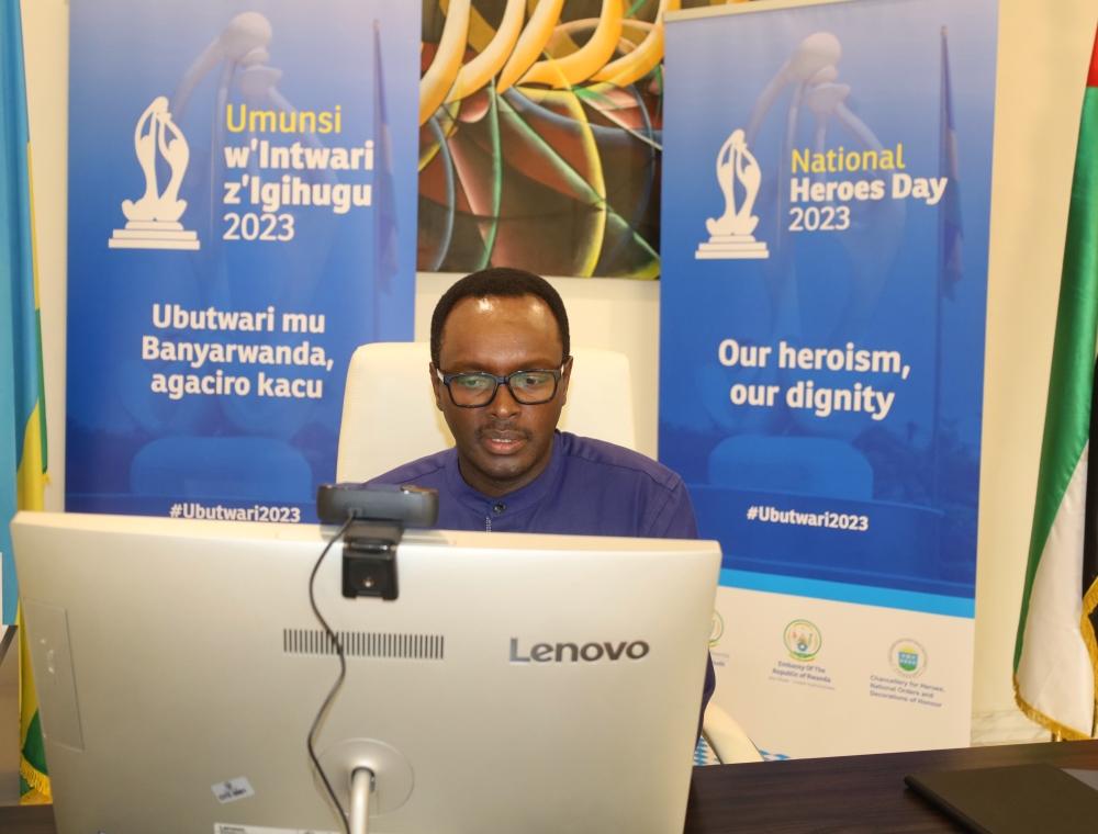 Rwanda’s ambassador to the UAE, Emmanuel Hategeka, urged the audience to spare no efforts in preserving the legacy of Rwanda’s heroes. Courtesy