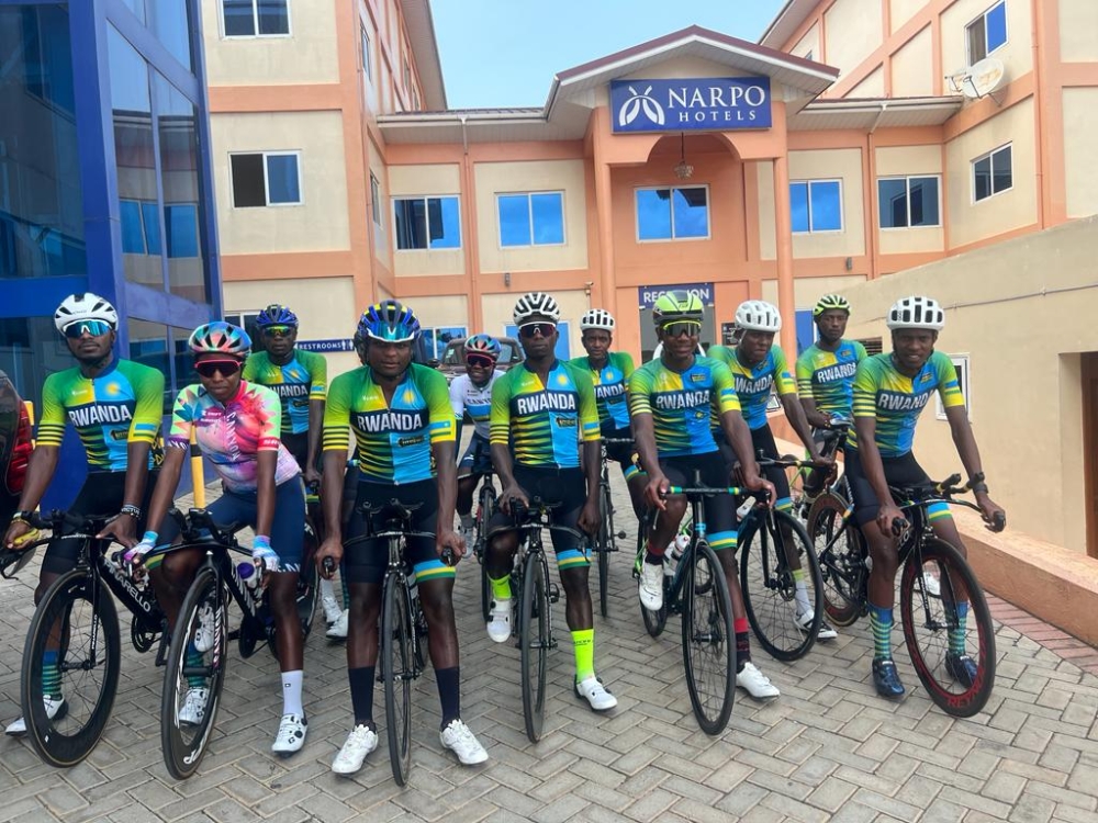 Team Rwanda riders before a training session in Ghana ahead of the 2023 Confederation of African Cycling Road Championship scheduled to take place in Accra slated for February 8-13. Courtesy