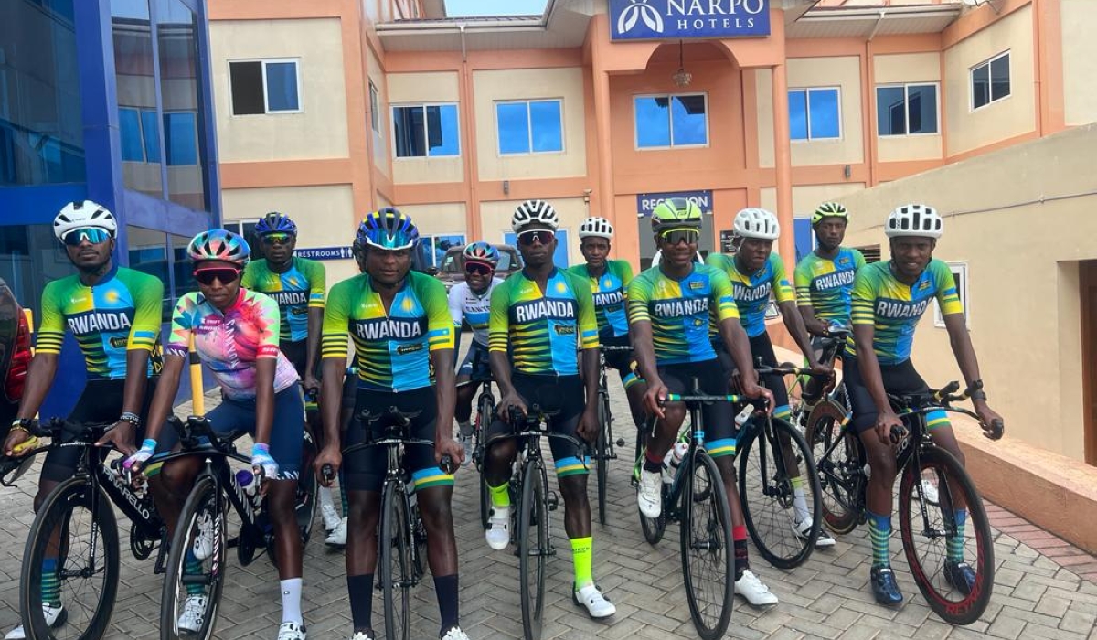 Team Rwanda riders before a training session in Ghana ahead of the 2023 Confederation of African Cycling Road Championship scheduled to take place in Accra slated for February 8-13. Courtesy
