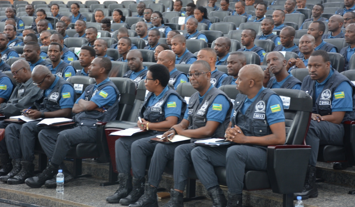 Rwanda Investigation Bureau  personnel during a general assembly in Kigali, on February 7. According to the officials ,RIB has sacked 88 of its personnel over corruption and other professional malpractices. Courtesy