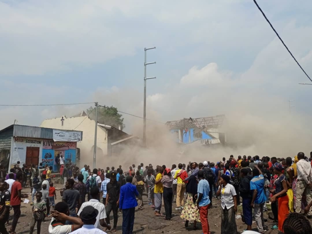 A scene of tragedy where some congolese extremists in demonstrations turn into systematic attacks and looting of Tutsi property and churches in DR Congo on February 6. Courtesy.