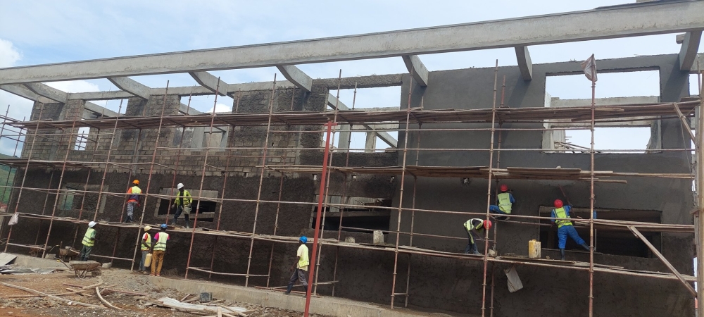 Workers during the ongoing construction activities of  Kagitumba Cross Border market. Courtesy