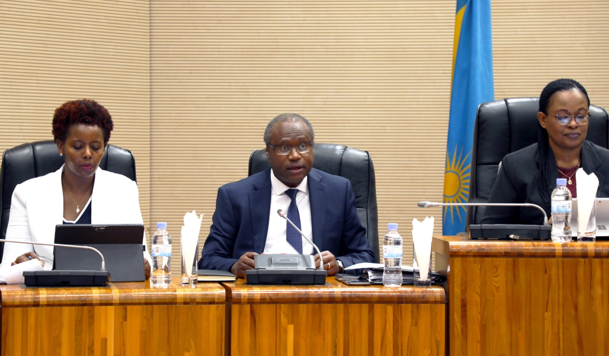 Minister of Finance Uzziel Ndagijimana presenting the 2022-2023 mid-term budget revision to Parliament on Wednesday, February 08. Courtesy