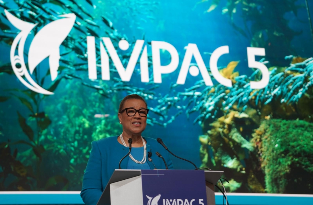 Commonwealth Secretary-General, Patricia Scotland KC delivers remarks during the final day of the 5th International Marine Protected Areas Congress (IMPAC5) on February 9. Courtesy