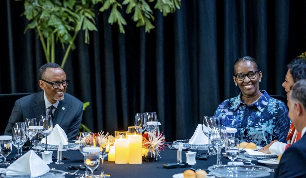 President Paul Kagame and First Lady Jeannette Kagame  interact with diplomats during the Diplomatic Corps Dinner  at Kigali Convention Centre on Wednesday, February 8. All photos by Olivier Mugwiza