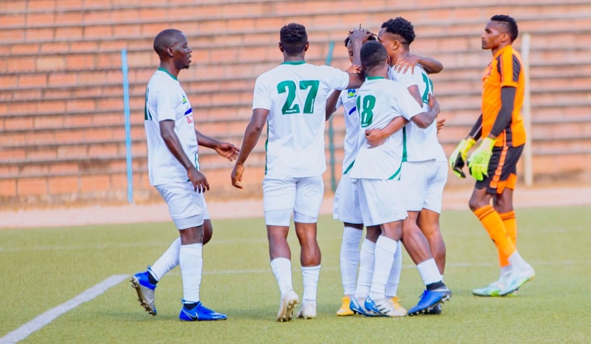 SC Kiyovu players celebrate the goal during the 2-1 match against Rwamagana at Muhanga stadium. Courtesy