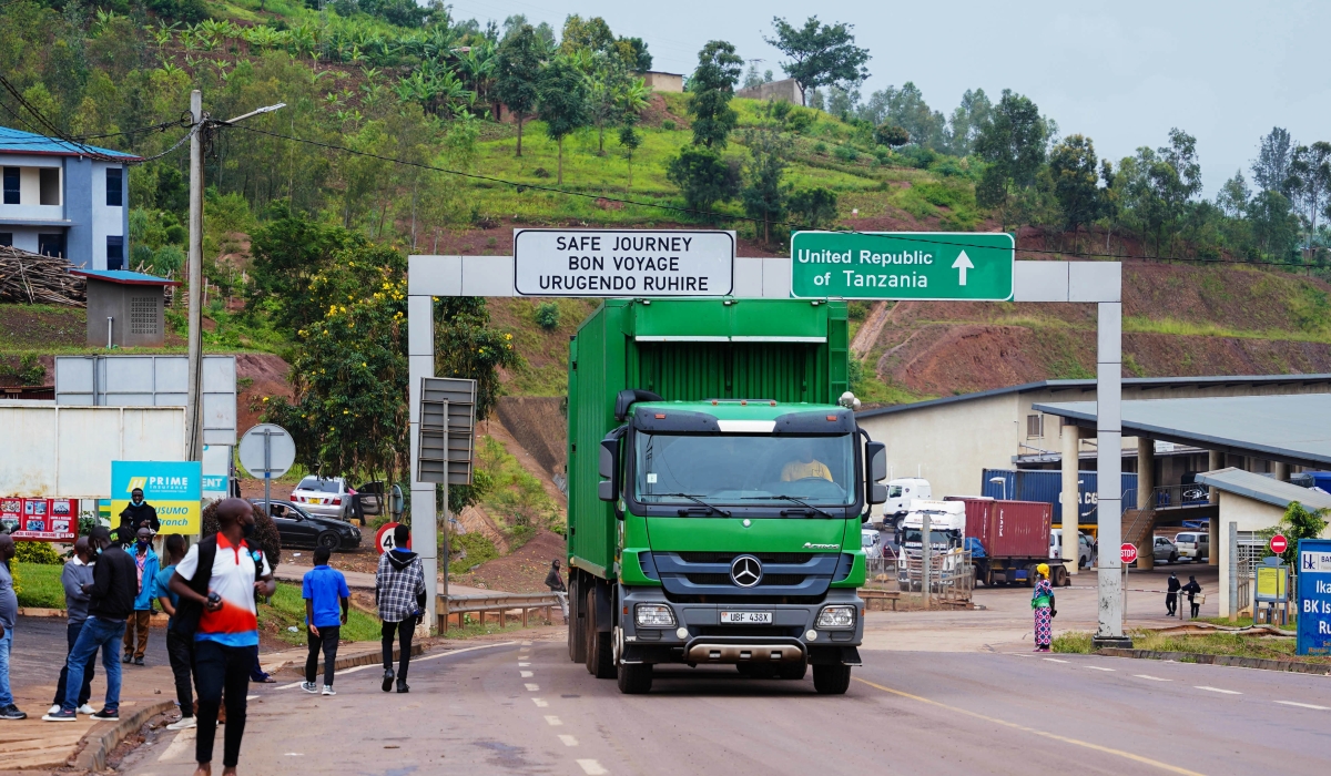 Cross border trucks that transport goods from Dal Es Salaam to Kigali crossing Rusumo One Stop Border Post between Tanzania and Rwanda. Dan Nsengiyumva