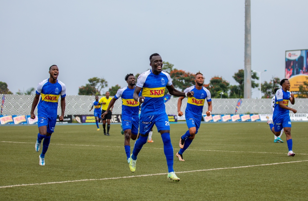 The Blues players celebrate the 1-0 victory over APR FC. Photo by Olivier Mugwiza
