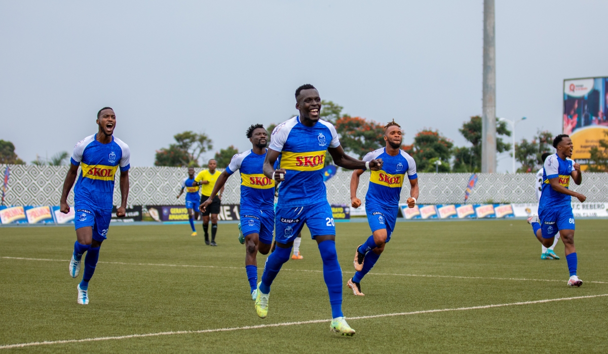 The Blues players celebrate the 1-0 victory over APR FC. Photo by Olivier Mugwiza