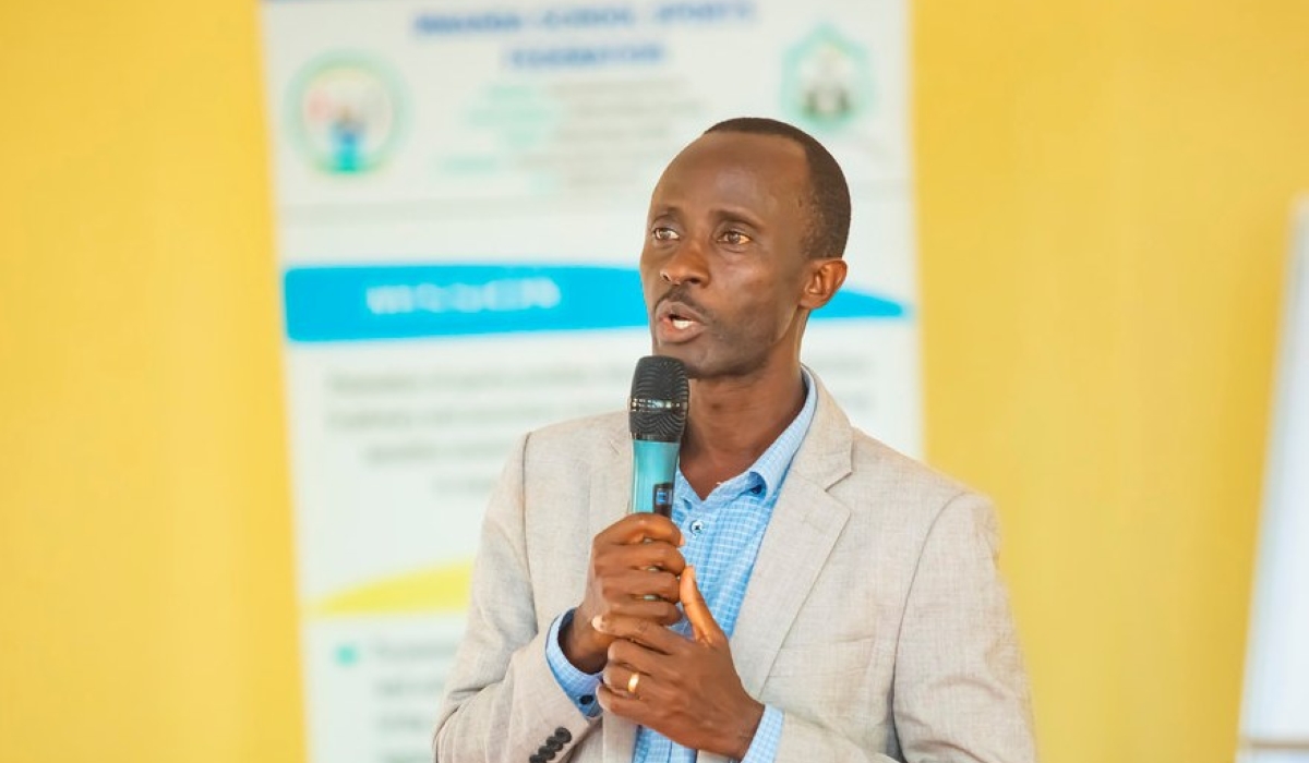 The Newly-elected Rwanda School Sports Federation (FRSS) president Luke Karemangingo addreseses the general assembly. Courtesy