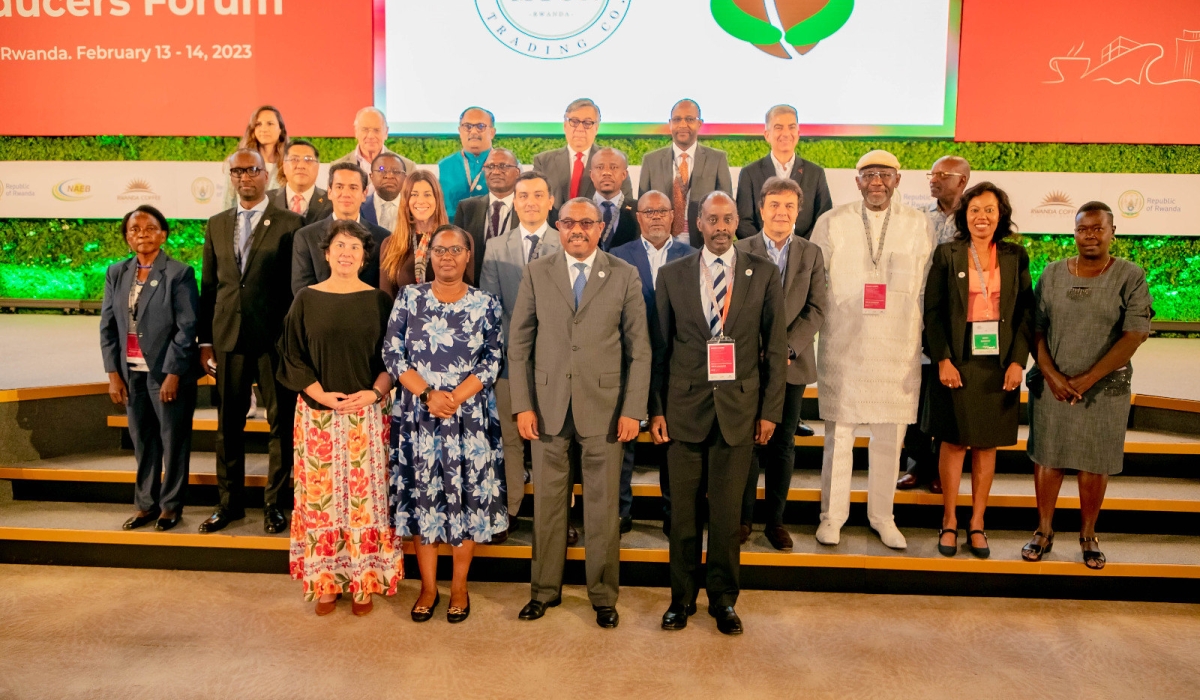 Senior delegates in a group photo at the  opening the third World Coffee Producers Forum (WCPF), taking place in Kigali from February 13 to February 14. Photos by Craish Bahizi