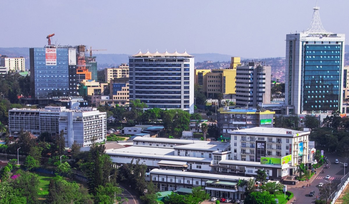 Aerial view of Kigali city&#039;s Business District, the capital city of Rwanda. File