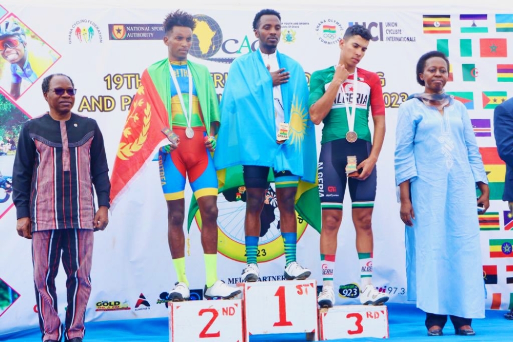 Rwandan cyclist Renus Uhiriwe Byiza won the gold medal at the just-concluded 2023 African Road Cycling championship held in Ghana. Courtesy