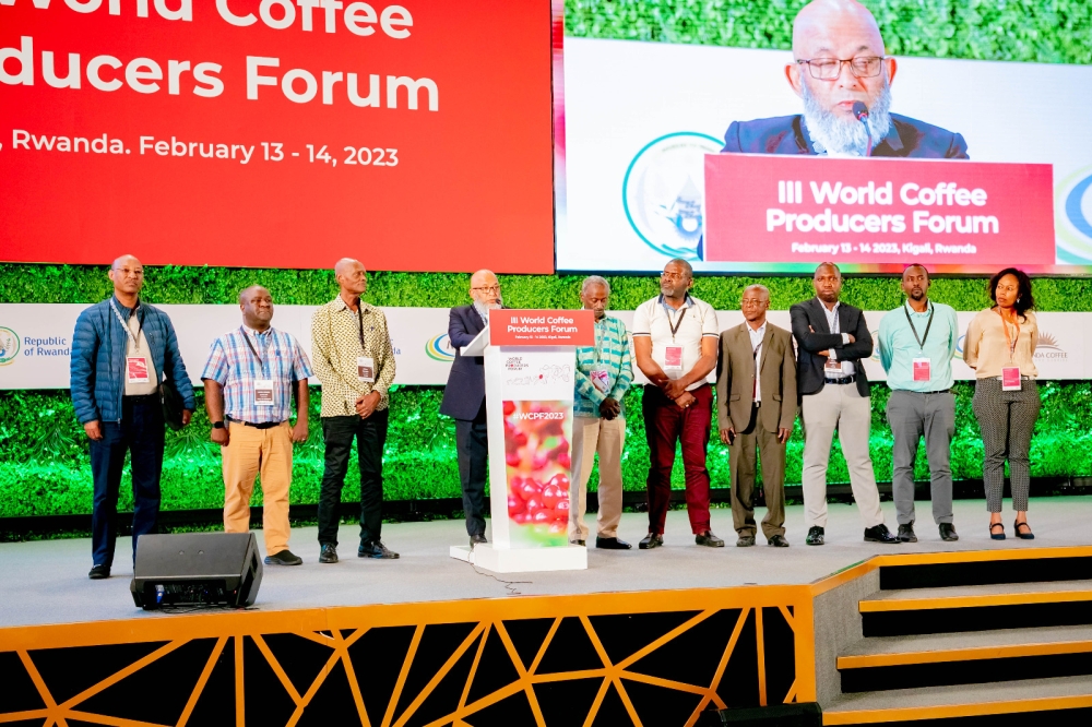 Delegates pose for a photo at the World Coffee Producers Forum  in Kigali on Tuesday, February 14. Courtesy