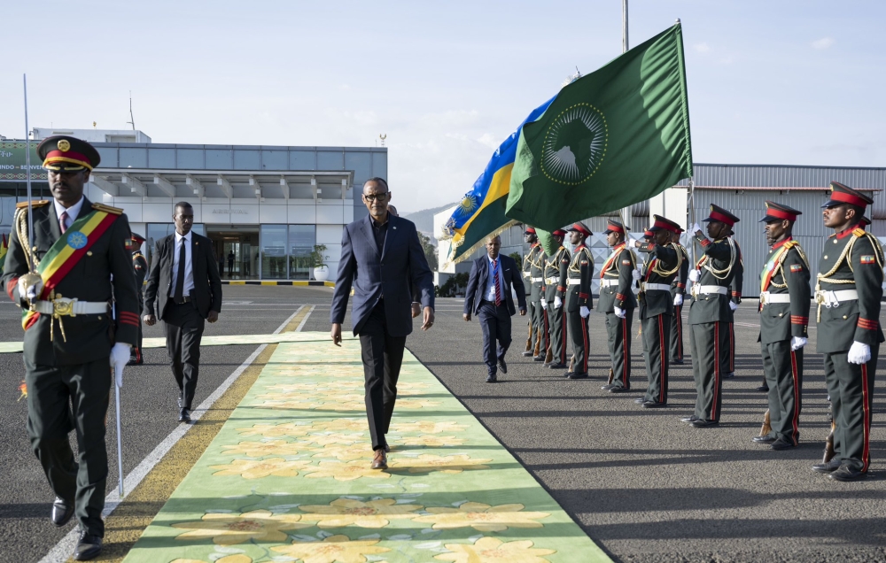President Paul Kagame arrives in Addis Ababa, Ethiopia for the 36th Ordinary session of the Assembly of Heads of State and Government of the African Union on Thursday, February 16. Photo by Village Urugwiro