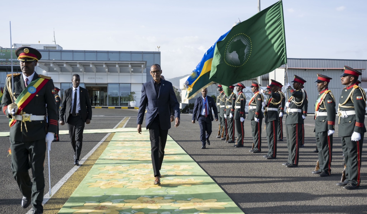 President Paul Kagame arrives in Addis Ababa, Ethiopia for the 36th Ordinary session of the Assembly of Heads of State and Government of the African Union on Thursday, February 16. Photo by Village Urugwiro