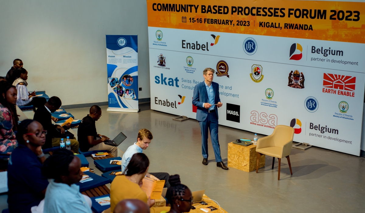Participants follow a presentation during the Forum 2023. Participants include Architecture students from Burundi, Kenya, Tanzania, Uganda & Rwanda.