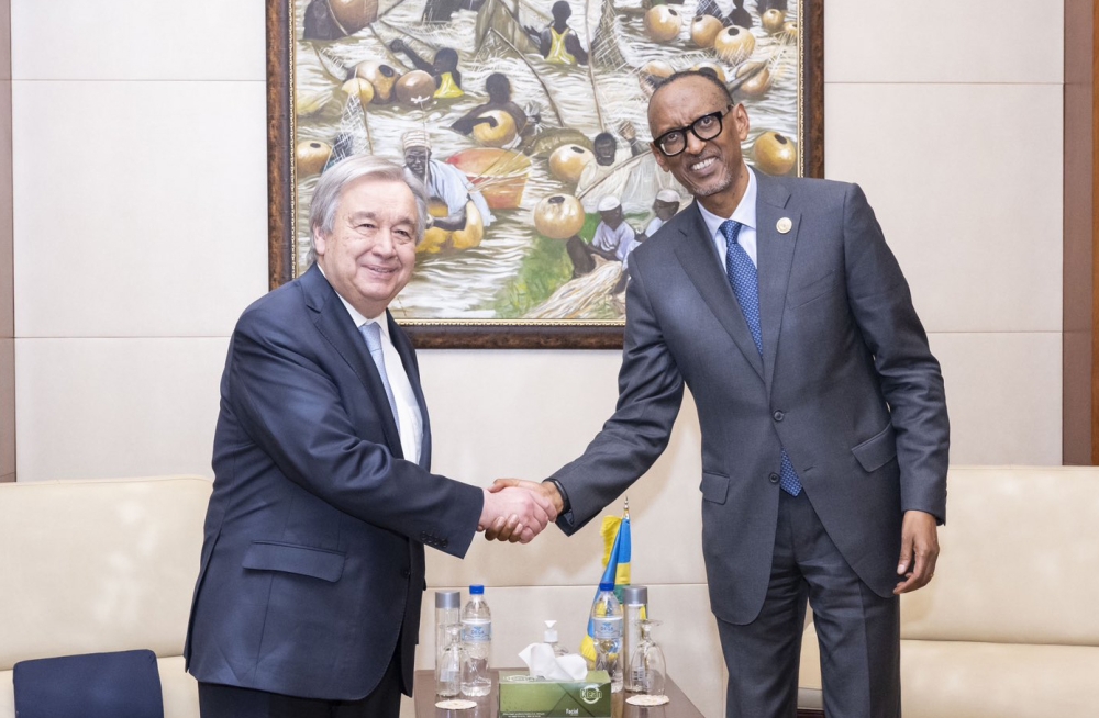 President Paul Kagame meets with the United Nations Secretary-General Antonio Guterres in Addis Ababa  on Friday, February 17. Photo by Village Urugwiro
