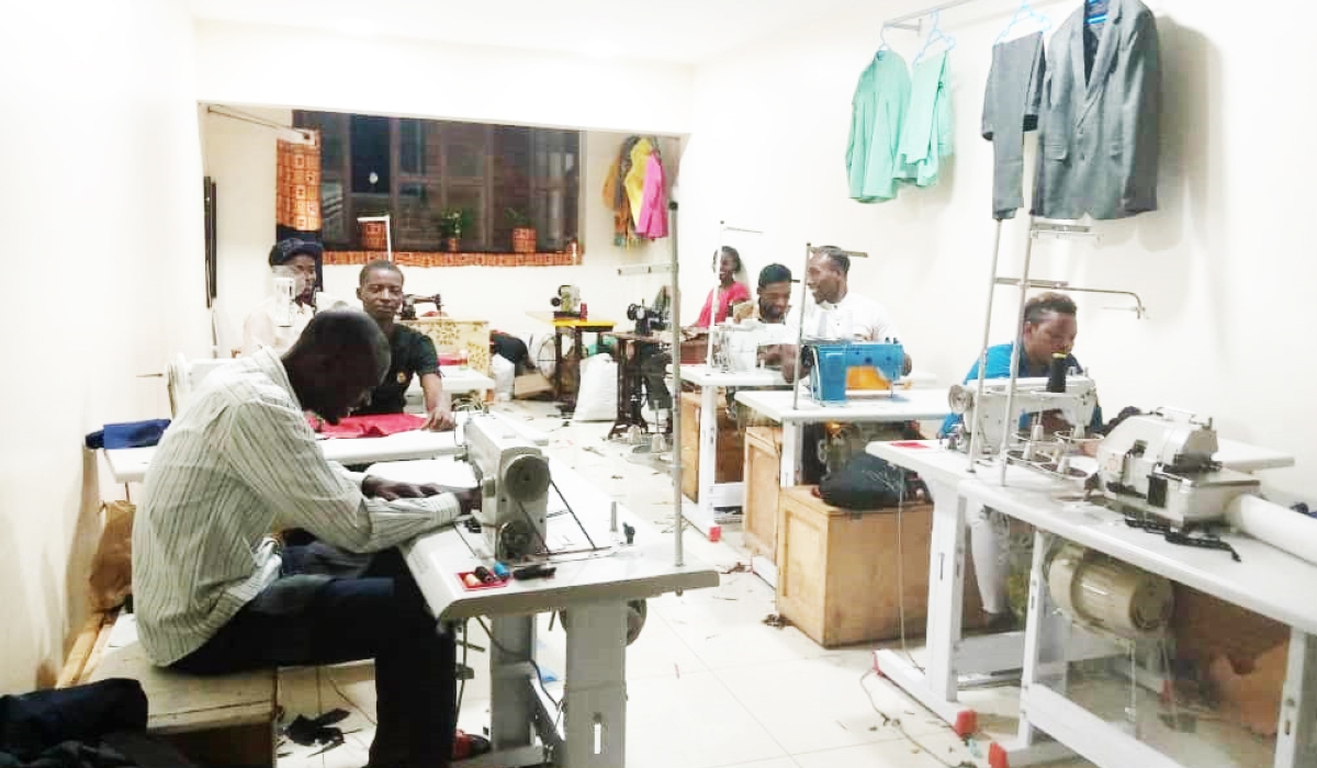 Inside Tailoring and Training Imbaraga z’Igihugu workshop run by former drug addicts in one of the busiest sections of Nyarugenge district, in the Ndaru Arcades building.