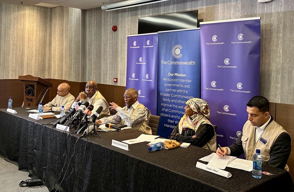 Thabo Mbeki addresses the press on Monday, February 20, 2023. Mbeki said this month’s elections will be Africa’s largest democratic exercise.