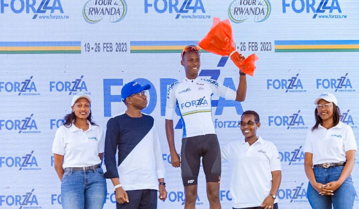 Rwandan International, Bike Aid rider Eric Muhoza was awarded the best Rwandan rider of Stage 2 of Tour du Rwanda 2023 from Kigali to Gisagara. Courtesy