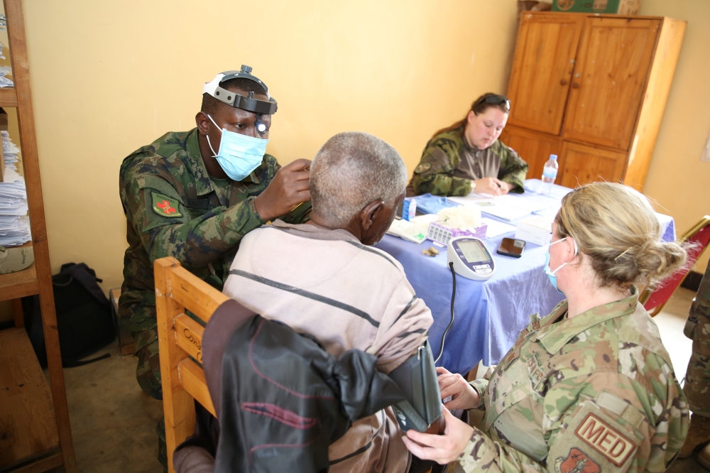 A patient attends a medical exercise through which RDF medical personnel along with colleagues from Armenia, Czech Republic and USA Armed Forces treated 756 patients at Mayange Health Centre, Bugesera District. Courtesy