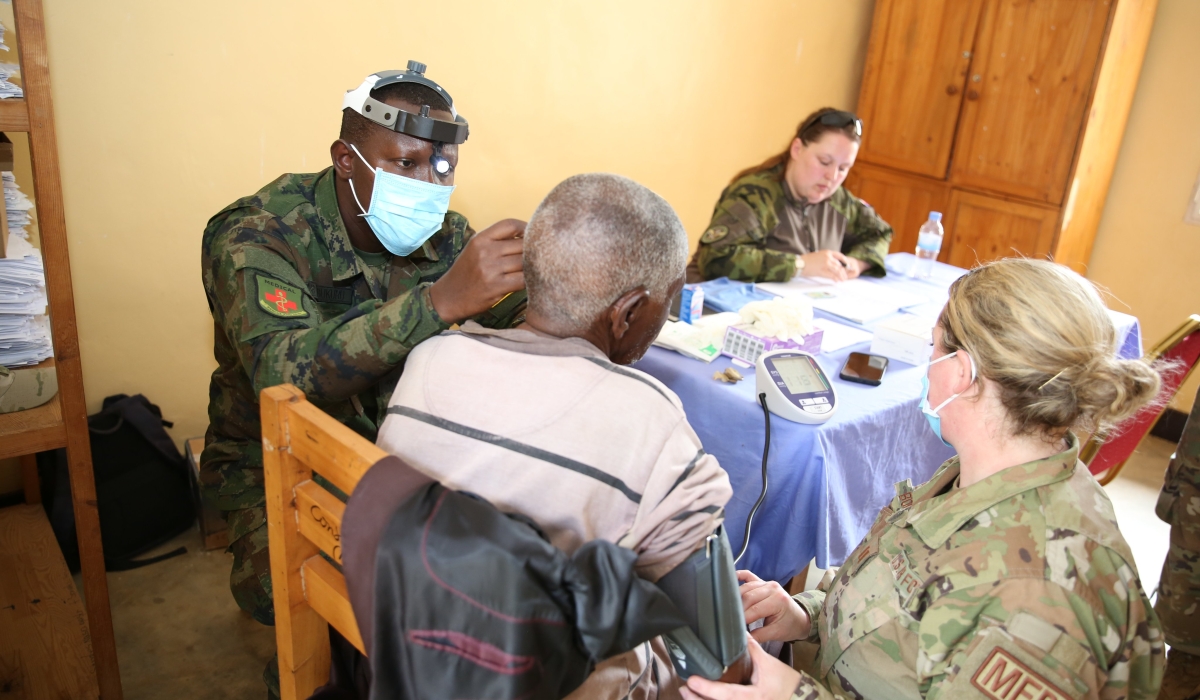 A patient attends a medical exercise through which RDF medical personnel along with colleagues from Armenia, Czech Republic and USA Armed Forces treated 756 patients at Mayange Health Centre, Bugesera District. Courtesy
