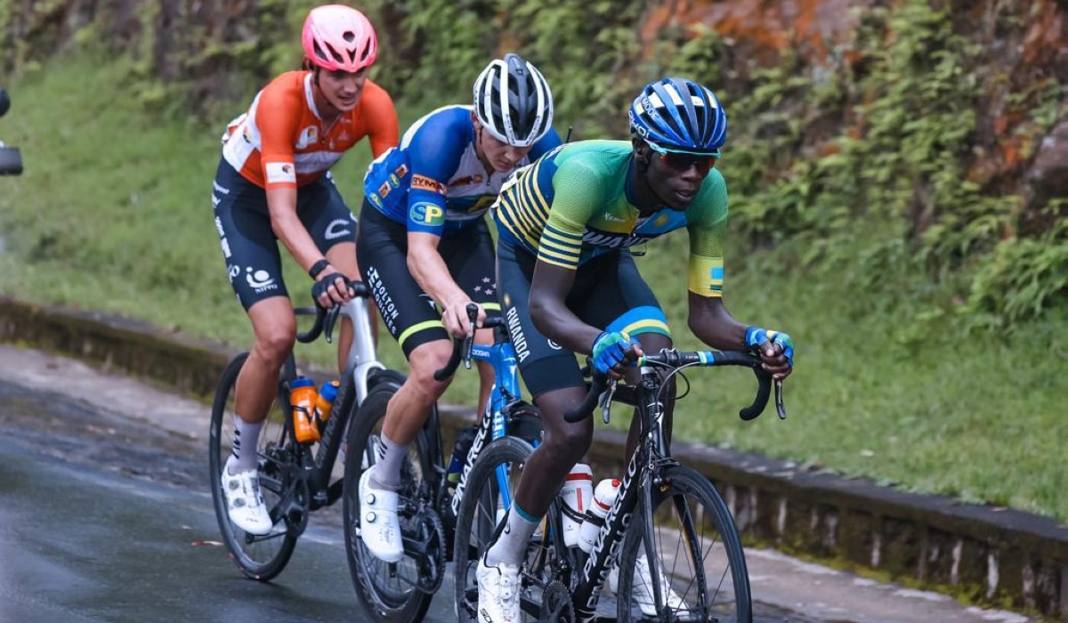 Team Rwanda rider Jean Bosco Nsengimana leads a breakaway during Tour du Rwanda&#039;s stage 3 from Huye to Musanze. Courtesy