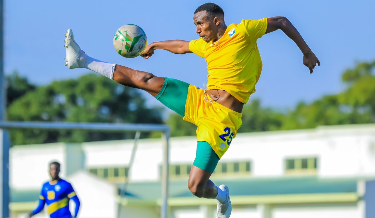 National football team defender  Emery Bayisenge in action during Amavubi training session. Bayisenge is set to join Kenya based team Gor Mahia