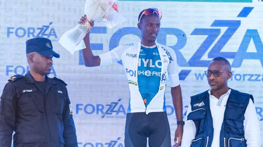 Rwandan cycling prodigy Eric Muhoza who rides for Bike Aid was awarded as the best Rwandan rider in the ongoing Tour du Rwanda. Courtesy
