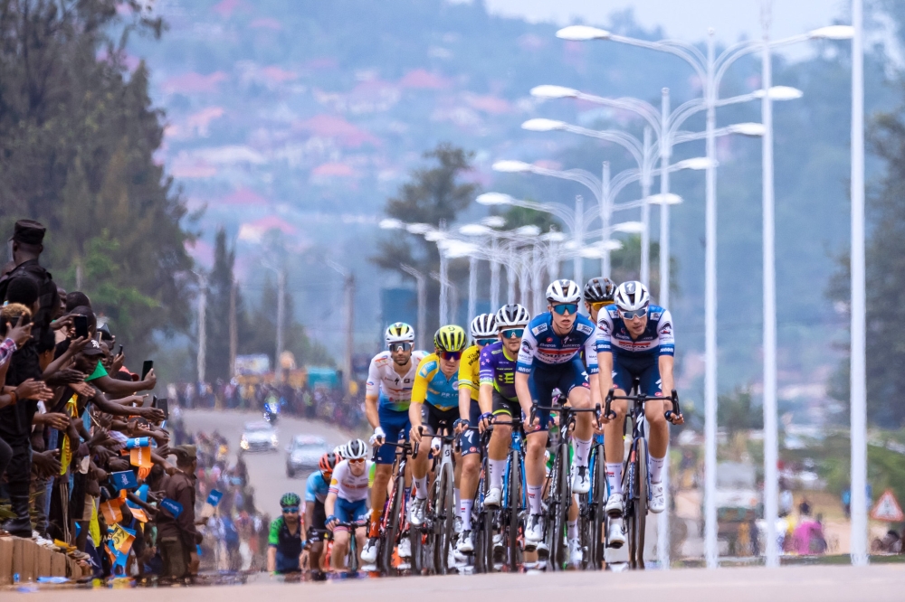 Tour du Rwanda cyclists ride in Kigali during Stage 7 on Saturday, February 25. The weeklong race, which began February 19 will end on Sundaym February 26 at Rebero in Kigali.Courtesy