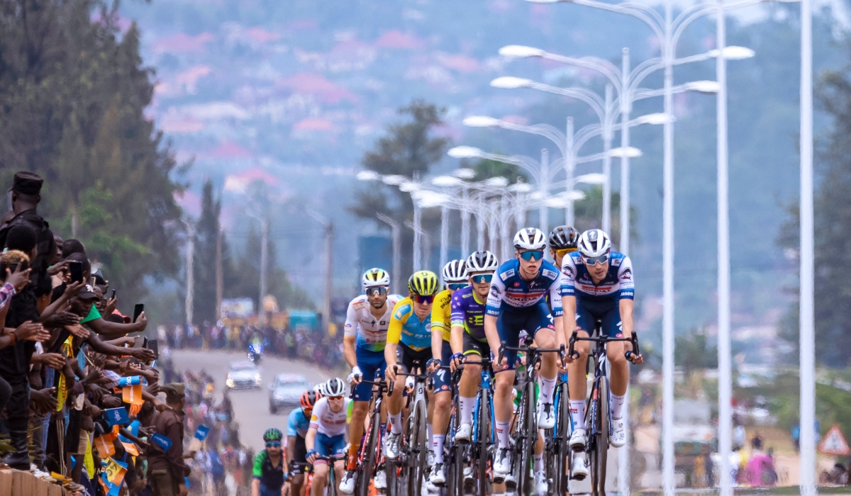 Tour du Rwanda cyclists ride in Kigali during Stage 7 on Saturday, February 25. The weeklong race, which began February 19 will end on Sundaym February 26 at Rebero in Kigali.Courtesy